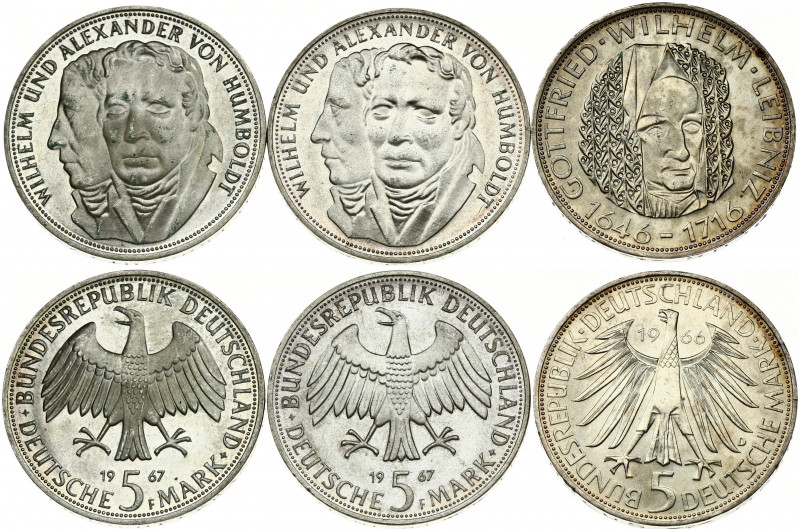 Germany Federal Republic 5 Mark 1966D & 5 Mark 1967F. 250th Anniversary - Death ...