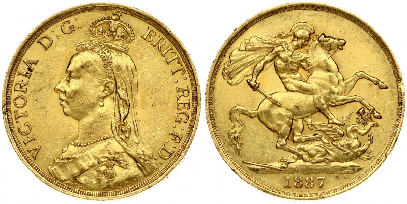 Great Britain 2 Pounds 1887. Victoria (1837-1901) Obverse: Crowned and veiled bu...