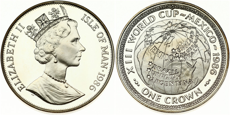 Isle Of Man 1 Crown 1986 World Cup Soccer in Mexico. Elizabeth II(1952-). Obvers...