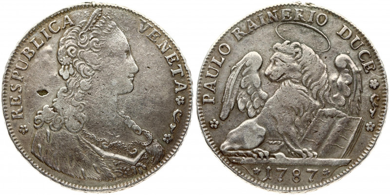 Italy VENICE 1 Thaler 1787 Obverse: Nimbate Lion of St. Mark seated to right on ...