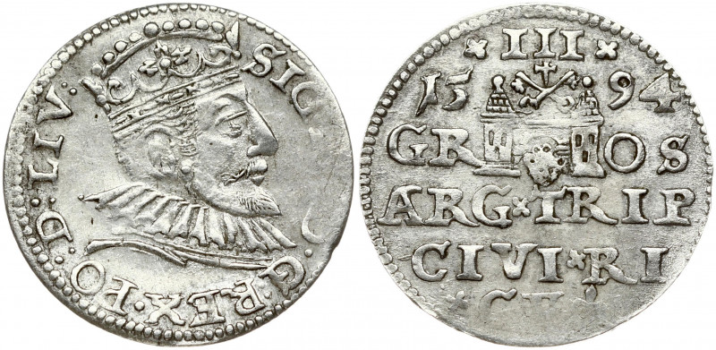 Latvia 3 Groszy 1594 Riga. Sigismund III Vasa(1587-1632). Obverse: Crowned bust ...