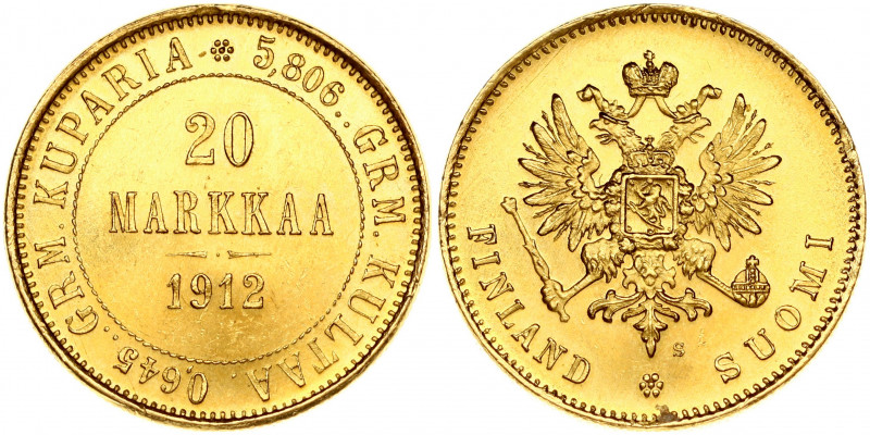 Russia for Finland 20 Markkaa 1912 S Nicholas II (1894-1917). Obverse: Crowned i...