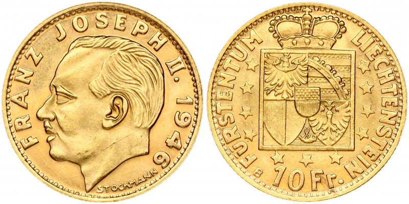 Liechtenstein 10 Franken 1946B Prince Franz Josef II(1938-1989). Obverse: Head l...