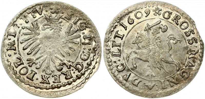 Lithuania 1 Grosz 1609 Vilnius. Sigismund III Vasa (1587-1632). Obverse: Display...