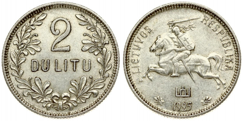 Lithuania 2 Litų 1925 Obverse: National arms. Reverse: Denomination within wreat...