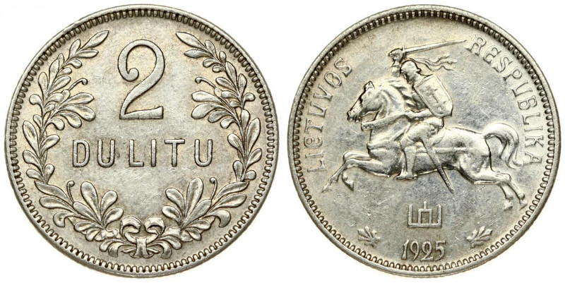 Lithuania 2 Litų 1925 Obverse: National arms. Reverse: Denomination within wreat...