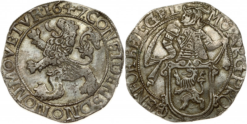 Netherlands GELDERLAND 1 Lion Daalder 1647 Obverse: Armored knight looking left ...