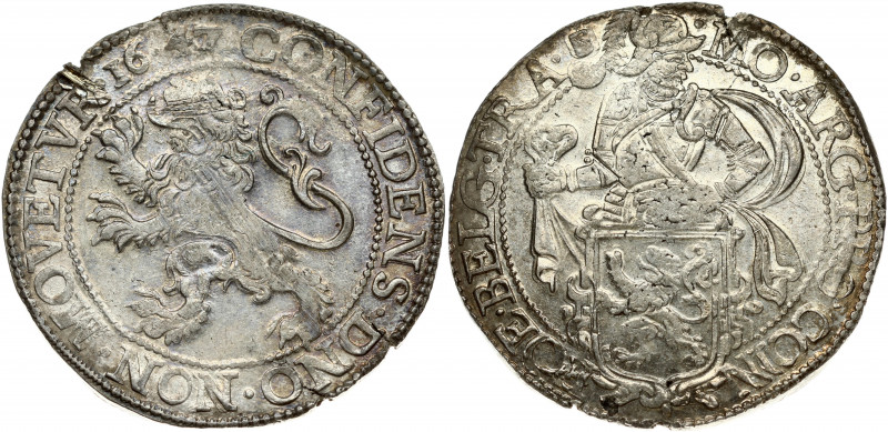 Netherlands UTRECHT 1 Lion Daalder 1647 Obverse: Armored knight behind lion shie...