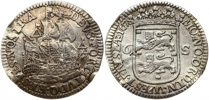 Netherlands WEST FRIESLAND 1 Scheepjesschelling 1678 Obverse: Crowned arms of We...