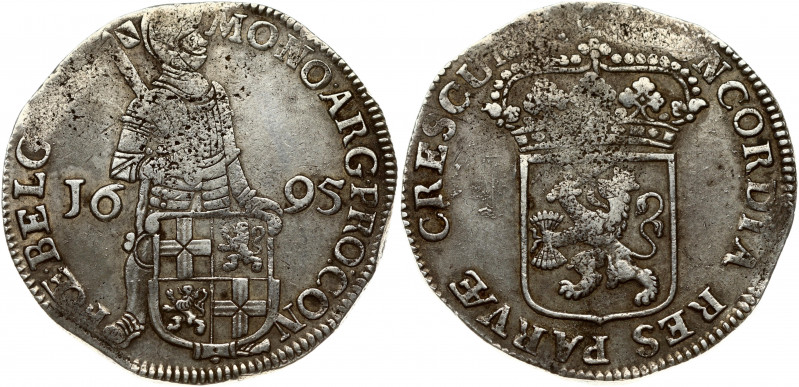 Netherlands UTRECHT 1 Silver Ducat 1695 Obverse: Standing armored Knight with cr...