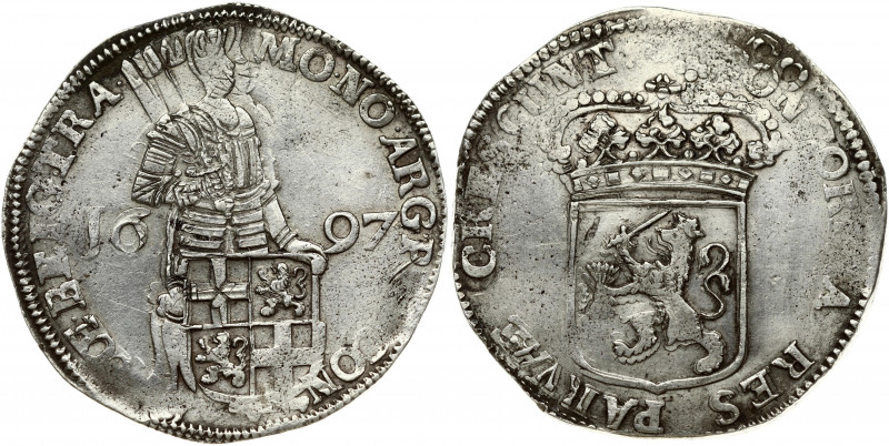 Netherlands UTRECHT 1 Silver Ducat 1697 Obverse: Standing armored Knight with cr...