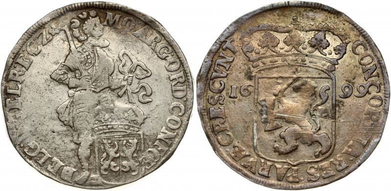 Netherlands GELDERLAND 1 Silver Ducat 1699 Obverse: Knight standing right; crown...