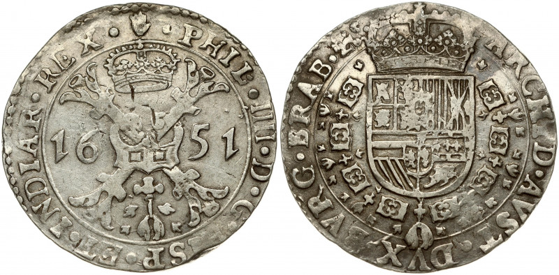 Spanish Netherlands BRABANT 1 Patagon 1651 Antwerp. Philip IV(1621-1665). Obvers...