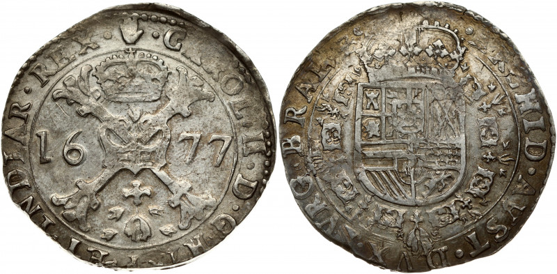 Spanish Netherlands BRABANT Patagon 1677 Antwerp. Charles II (1665-1700). Obvers...