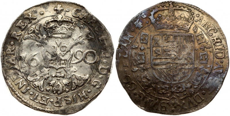 Spanish Netherlands FLANDERS 1 Patagon 1690 Charles II(1665-1700). Obverse: St. ...