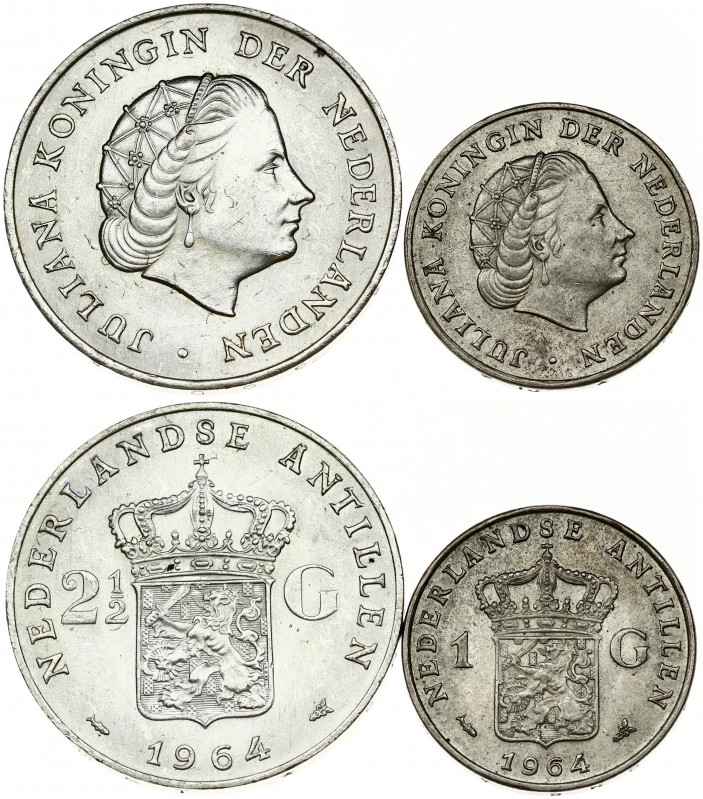 Netherlands Antilles 1 & 2½ Gulden 1964 Juliana (1948-1980). Obverse: Queen Juli...