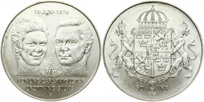 Sweden 50 Kronor 1976 Wedding of King Carl XVI Gustaf and Queen Silvia. Charles ...