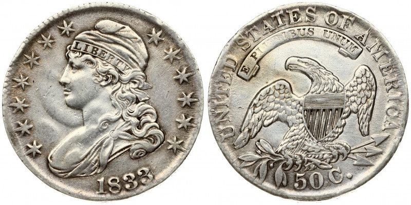 USA 50 Cents 1833 Philadelphia 'Capped Bust Half Dollar'. Obverse: An American B...