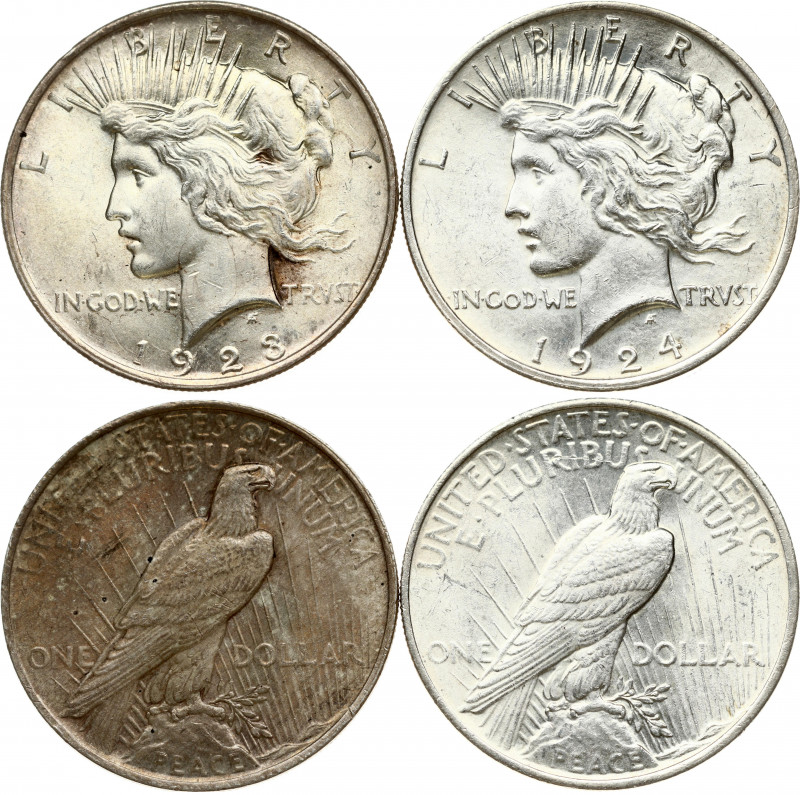 USA 1 Dollar 1923 & 1924 'Peace Dollar' Philadelphia. Obverse: Capped head of Li...