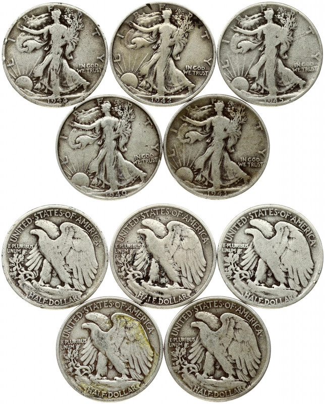 USA 1/2 Dollar (1940-1945) 'Walking Liberty Half Dollar' Philadelphia; Denver; S...