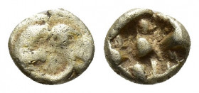 Ionia, Miletos EL Myshemihekte - 1/24 Stater. Circa 560-545 BC. (6.8mm, 0.6 g) Lydo-Milesian standard. Lion's head facing(?) / Rough incuse square.