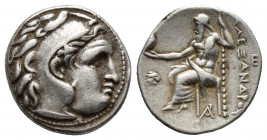 Kings of Thrace, Lysimachos AR Drachm. Magnesia ad Maeandrum, circa 305-281 BC. (16.5mm, 4.4g) In the name and types of Alexander III. Head of Herakle...