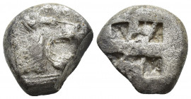 ISLANDS off CARIA, Rhodos. Lindos . Circa 515/0-475 BC. AR Stater (19.9mm, 11.4 g). Head of lion right; border of pelleted square between two linear s...