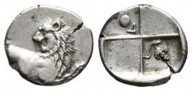 THRACE, Chersonesos. Circa 386-338 BC. AR Hemidrachm (12.6mm, 2.4 g). Forepart of lion right, head reverted / Quadripartite incuse square with alterna...