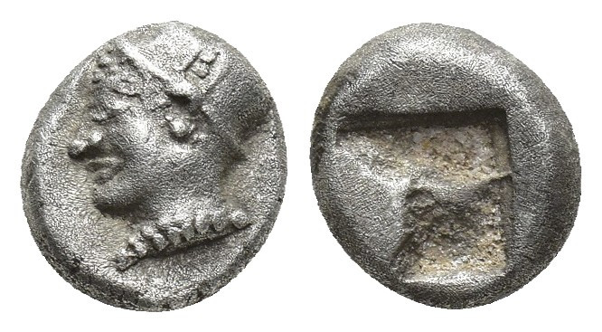 IONIA, Phokaia. Circa 510-494 BC. AR Diobol (8.6mm, 1.3 gm). Archaic helmeted he...