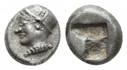 IONIA, Phokaia. Circa 510-494 BC. AR Diobol (8.6mm, 1.3 gm). Archaic helmeted head of Athena left / Square incuse punch.