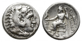 KINGS of MACEDON. Alexander III 'the Great'. 336-323 BC. AR Drachm (15.7mm, 4.2 g ). Sardes mint. Struck under Menander, circa 324/3 BC. Head of Herak...