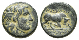 SELEUKID KINGDOM. Seleukos I Nikator (312-281 BC). Ae. (13.9mm, 2.9g ) Sardes. Obv: Winged head of Medusa right. Rev: BAΣIΛEΩΣ / ΣΕΛΕΥΚOY. Bull buttin...
