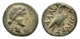 CARIA. Alabanda. Ae (2nd-1st centuries BC). (8.9mm. 0.7 g) Obv: Laureate head of Apollo right. Rev: AΛABANΔ. Raven standing right.