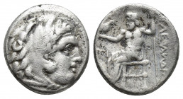 Alexander III the Great (336-323 BC). AR drachm (15.4mm, 4.2 g ). Sardes, ca. 322-319/8 BC. Head of Heracles right, wearing lion skin / Zeus seated le...