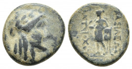 SELEUKID KINGS of SYRIA. Antiochos III ‘the Great’. 222-187 BC. Æ (16.1mm, 3.8 g ). Sardes mint. Laureate head of Apollo right / Apollo standing left,...