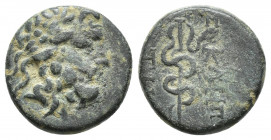MYSIA, Pergamon. Mid-late 2nd century BC. Æ (16.1mm, 4.2 g). Laureate head of Asklepios right / Serpent-staff.