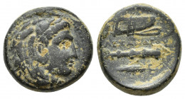 Kings of Macedon. Uncertain mint. Alexander III "the Great" 336-323 BC. Bronze Æ (17.7mm, 6.6 g) Head of Herakles right, wearing lion skin / AΛEΞANΔPO...