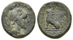 PHRYGIA. Peltai. Ae (Late 2nd-1st centuries BC) Uncertain magistrate. (18.6mm, 8.4 g) Obv: Helmeted and draped bust of young hero right. Rev: ΠΕΛ / ΤΗ...