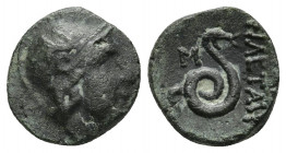 MYSIA, Pergamon. Philetairos 282-263 BC. Bronze Æ 13.9 mm, 2.28 g Helmeted head of Athena right / Coiled serpent.