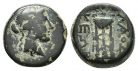 PHRYGIA. Laodicea. Ae (Circa 133-80 BC). (14.1mm, 4.1 g) Obv: Laureate head of Apollo right. Rev: ΛAOΔIKEΩN. Tripod.