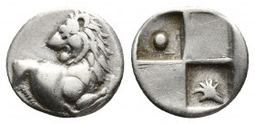 THRACE, Chersonesos. Circa 386-338 BC. AR Hemidrachm (12.6mm, 2.4 g). Forepart of lion right, head reverted / Quadripartite incuse square; two opposin...
