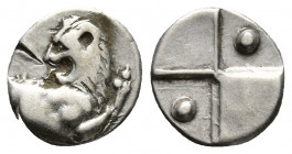 THRACE, Chersonesos. Circa 386-338 BC. AR Hemidrachm (11.7mm, 2.3 g). Forepart of lion right, head left / Quadripartite incuse square with alternating...