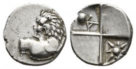 THRACE, Chersonesos. Circa 386-338 BC. AR Hemidrachm (13.2mm, 2.4 g). Forepart of lion right, head left / Quadripartite incuse square with alternating...
