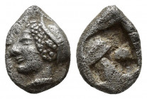 IONIA, Phokaia. Circa 521-478 BC. AR Hemihekte (8.9mm, 1.2 g). Phokaic standard. Female head left, wearing helmet or close fitting cap / Quadripartite...