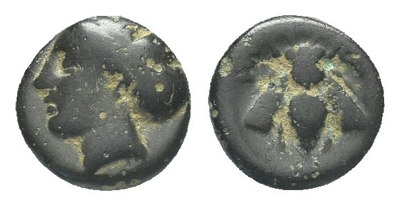 IONIA. Ephesos. Ae (Circa 387-295 BC). (8.8mm, 1.3 ), Obv: Female head left. Rev...