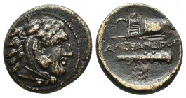 KINGS OF MACEDON. Alexander III 'the Great' (336-323 BC). Ae Unit. (18.9mm, 5.1g ) Uncertain mint in Western Asia Minor. Obv: Head of Herakles right, ...