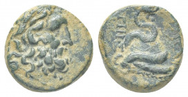 Mysia, Pergamon. Æ (17.5mm, 7.00g), mid-late 2nd century BC. Laureate head of Asklepios right. Reverse: [AΣ]KΛHΠIOY [Σ]ΩTHPOΣ, serpent coiled around o...