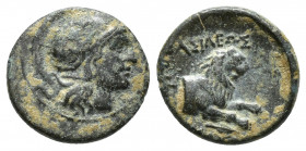 KINGS OF THRACE. Lysimachos (305-281 BC). Ae. (14.3mm, 2.3 g) Uncertain Thracian mint. Obv: Helmeted head of Athena right. Rev: BAΣΙΛΕΩΣ Forepart of l...