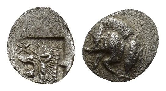 Mysia. Kyzikos circa 480 BC. Hemiobol AR (7.6mm, 0,2g) Forepart of boar to left,...