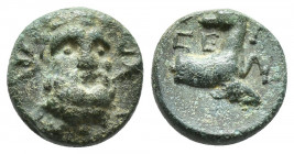 PISIDIA, Selge. 2nd-1st century BC. Æ (12.9mm, 2.3 g). Laureate and bearded head of Herakles facing, lion-skin around neck; club to left / Forepart of...